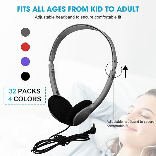 Konohan 30 Pack Kids Headphones Bulk for School Classroom Student Wired Headphones Adjustable with 3.5 mm Jack for Kids Adults(Grey)