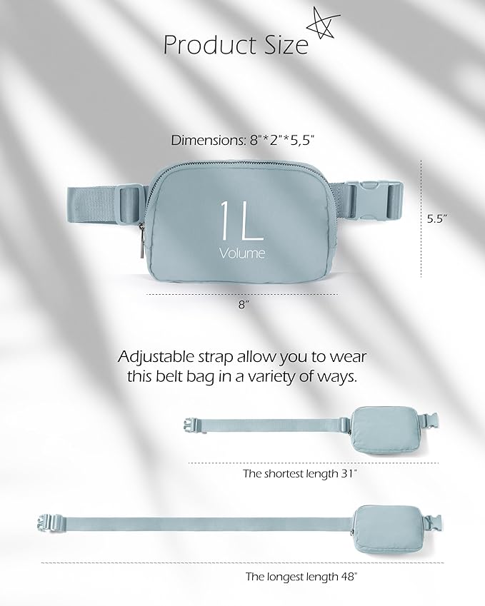 ODODOS Unisex Mini Belt Bag with Adjustable Strap Small Fanny Pack for Workout Running Traveling Hiking, Stone Blue