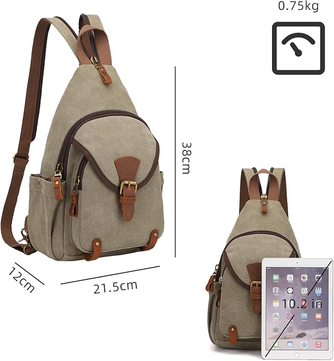 KouLi Buir Canvas Sling bag,Small Crossbody Backpack,Convertible Chest Bag Casual Daypack For Outdoor Cycling Hiking Travel