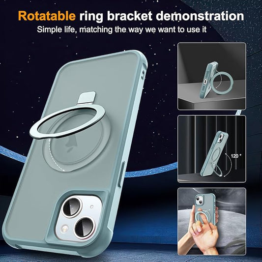 Compatible with iPhone 15 Case with Invisible Magnetic O-Ring Stand Military-Grade Translucent Case for iPhone 15 6.1" [Compatible with Mag-Safe][Great Grip Feeling], Blue