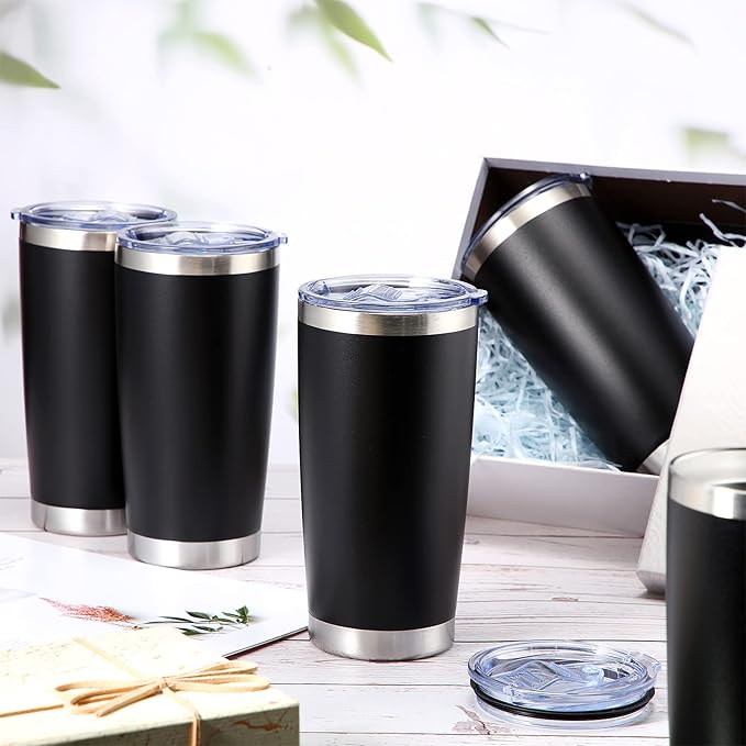 Sieral 36 Packs Stainless Steel Tumbler Bulk with Lid Vacuum Double Wall Insulated Travel Coffee Mug Powder Coated Tumbler Cup for Graduation Wedding Christmas Birthday Party(Black, 20 oz)