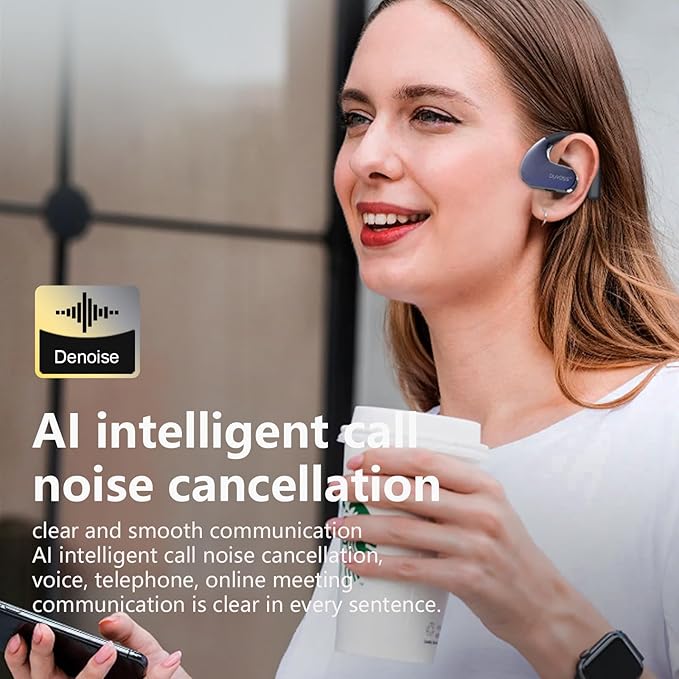 Open Ear Headphones, Wireless TWS Stereo Bluetooth 5.3 with Microphone, Ultra-Comfort, Fast Charging, IXP4 Waterproof, Lightweight, Smart Digital Display, Sport Earbuds, 300H, Black