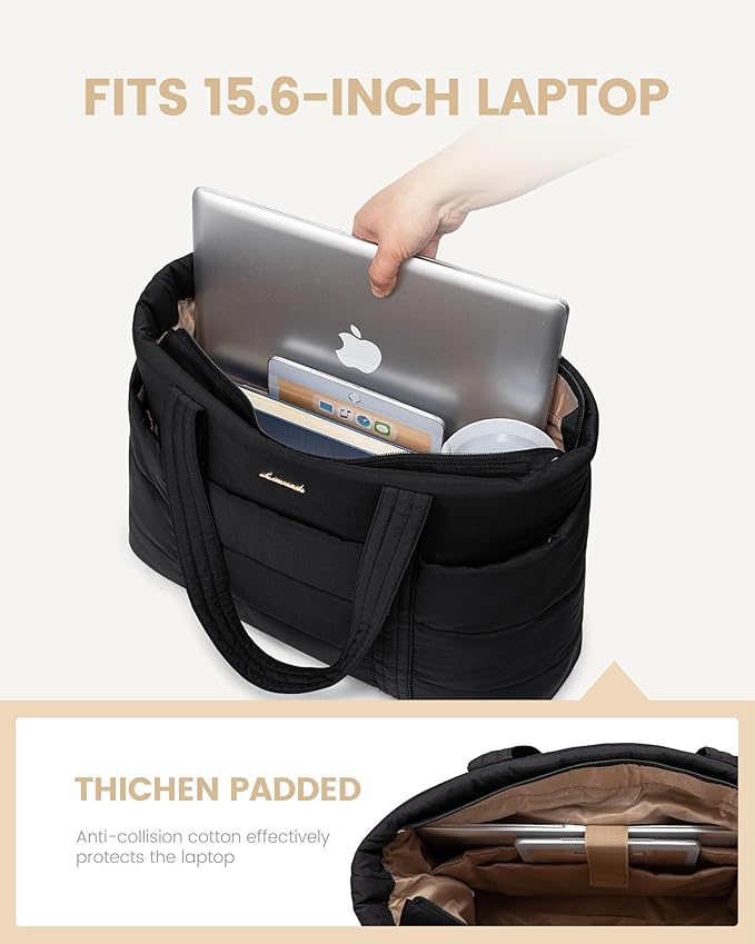 LOVEVOOK Tote Bag for Women, Large Puffer Work Tote Laptop Bag, Lightweight Travel Tote Bag with Zipper Gifts for Women