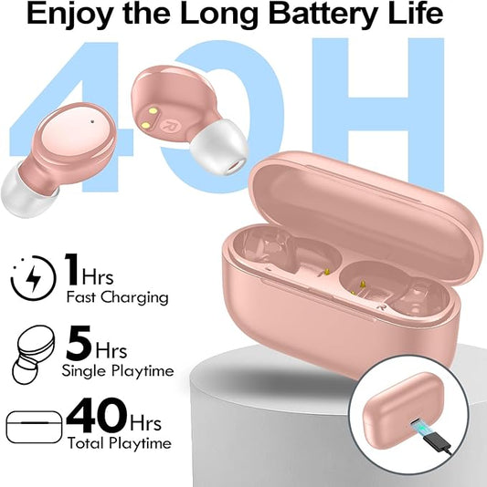 kurdene Wireless Earbuds Bluetooth 5.4 in Ear Buds Light Weight Headphones,Deep Bass Sound,Built in Mics Headset,Clear Calls Earphones for Sports Workout Pink