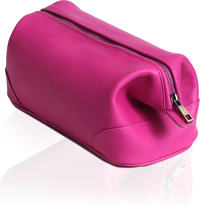 HLC Leather Toiletry Bag for Men - Best Gift for Men - Premium Genuine Leather Dopp Kit Shaving Kit Organizer Travel Kit Pouch Bag for Men - Large Size (pink)