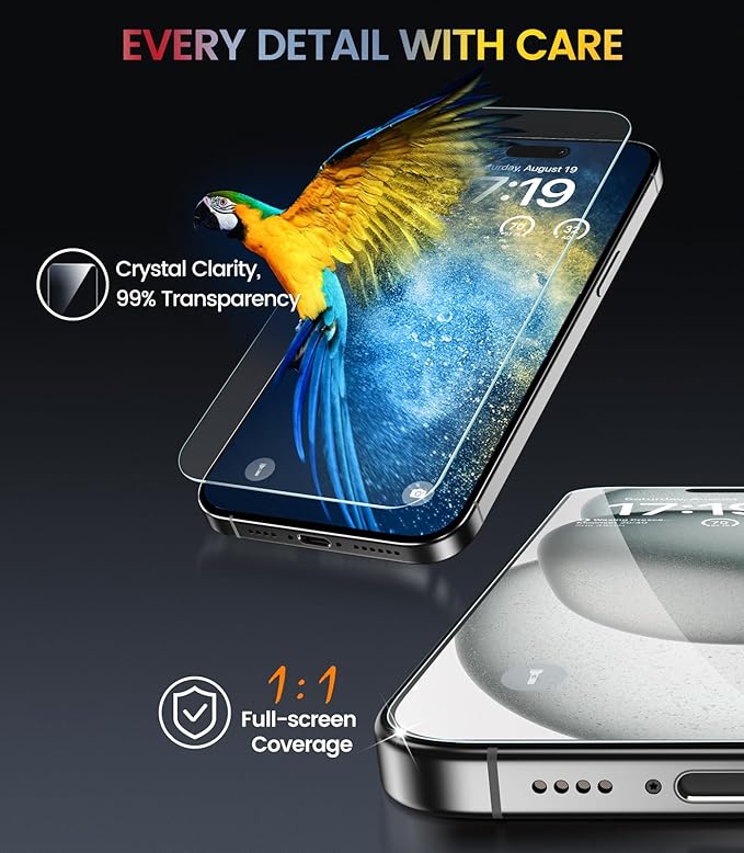 EZ-GLAZ- 4 Pack for iPhone 15 Privacy Screen Protector [6.1"] With 2 Pack Camera Lens Protector, 9H+ Hardness 12FT Military Grade Shatterproof Scratch Resistant Durable Tempered Glass Film with Flawless Fit Kit