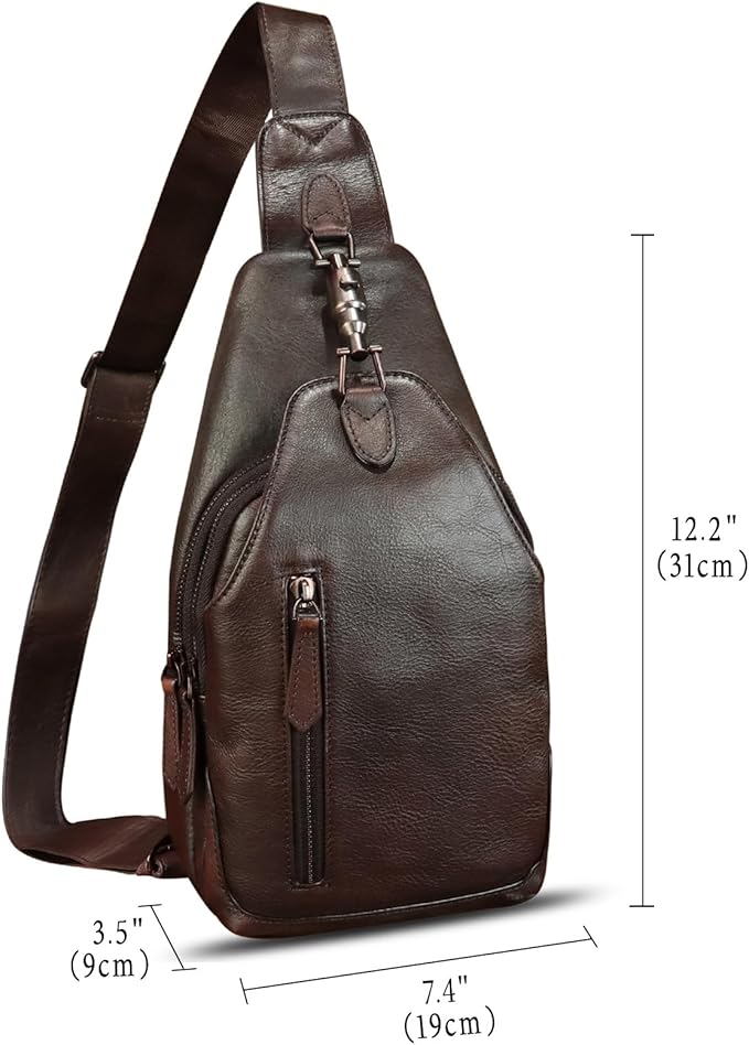 Genuine Leather Silng Bag for Women and Men Real Leather Sling Backpack Shoulder Crossbody Bag Chest Purses