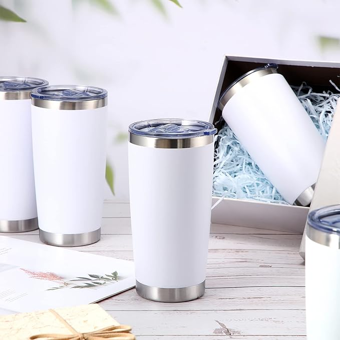 Sieral 36 Packs Stainless Steel Tumbler Bulk with Lid Vacuum Double Wall Insulated Travel Coffee Mug Powder Coated Tumbler Cup for Graduation Wedding Christmas Birthday Party(White, 20 oz)