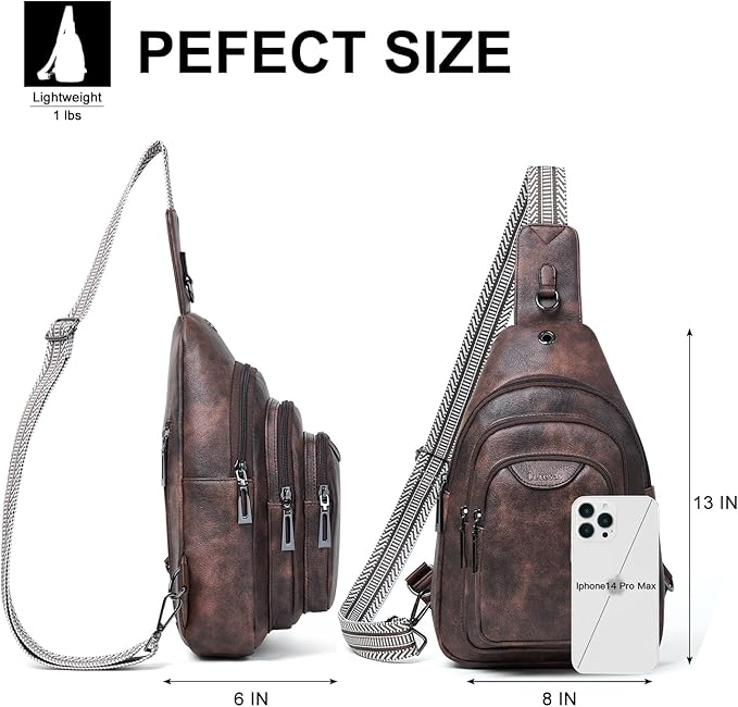 Crossbody Sling Bag for Women Men Anti Theft Cross Body Fanny Pack Belt Bag Purse Gifts for Women Faux Leather, Coffee