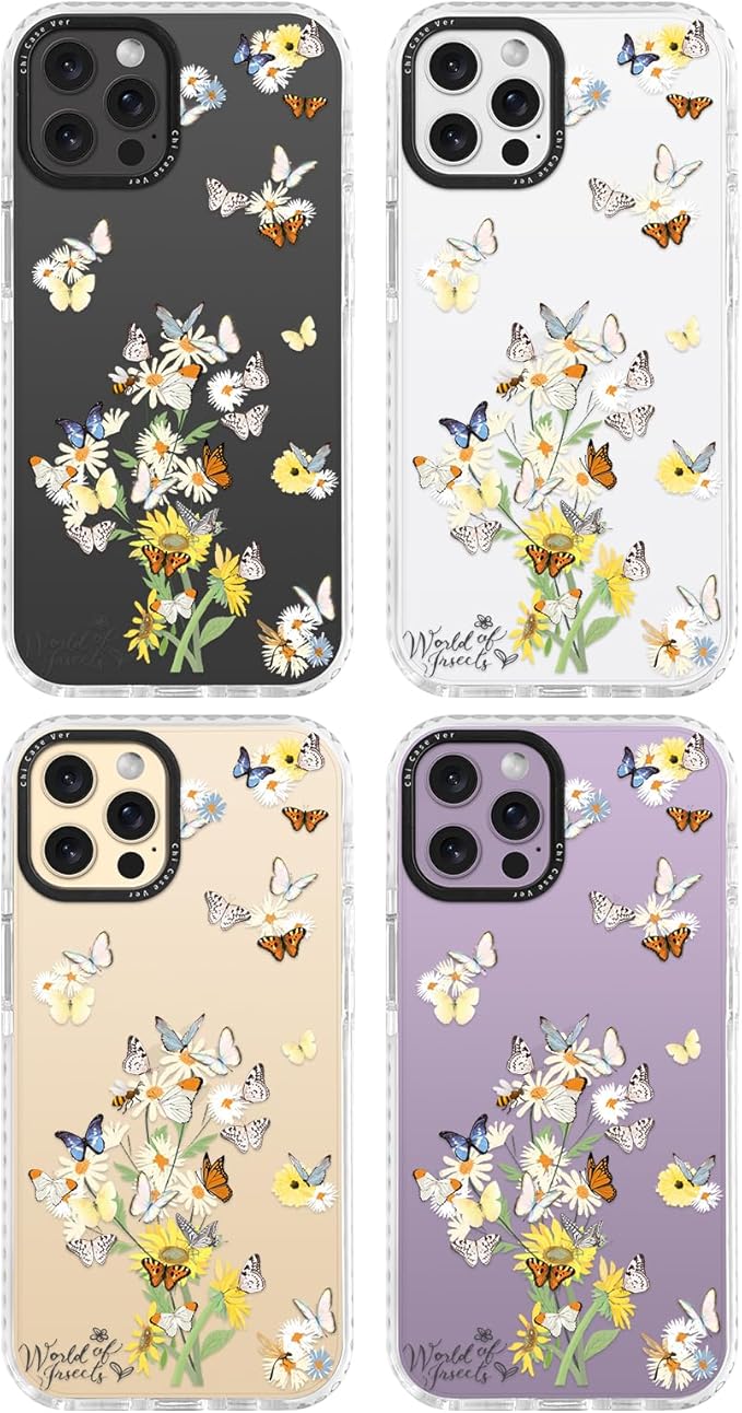 for iPhone 14 Pro Max Case Butterfly & Flower Pattern with Vintage Charm, Military-Grade Drop Protection, Cute Soft Slim TPU Protective Cover with Camera Lens Protection for Women & Girls