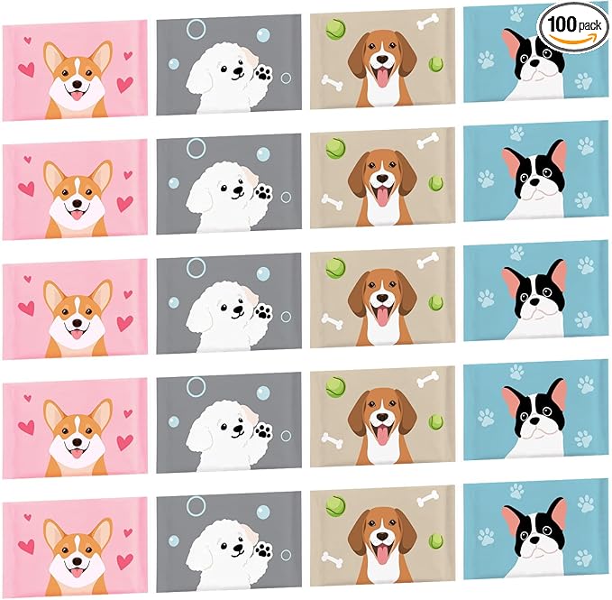 PerKoop 100 Pack Pocket Tissues Travel Slim Packs Small Facial Tissues Wallet Size Toilet Paper for Travel Guest Wedding Supplies, 4 Styles(Dog)