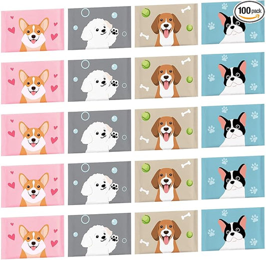 PerKoop 100 Pack Pocket Tissues Travel Slim Packs Small Facial Tissues Wallet Size Toilet Paper for Travel Guest Wedding Supplies, 4 Styles(Dog)