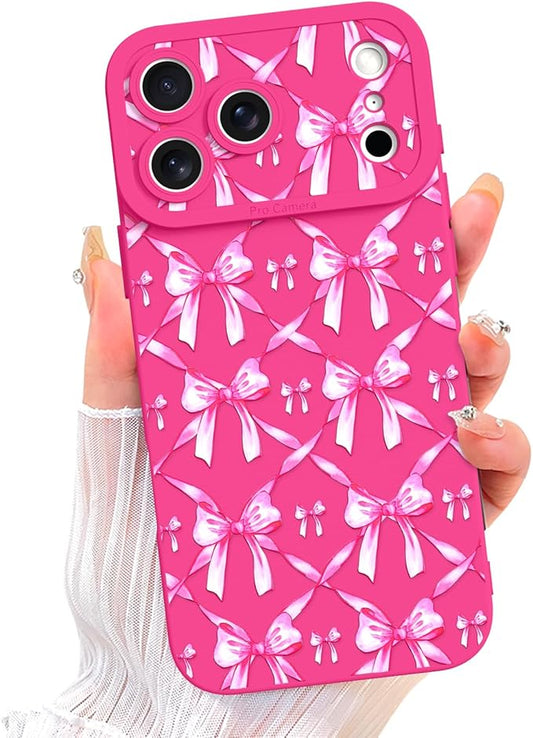 ZIYE Designed for iPhone 17 Pro Max Case Hot Pink Bows Pattern Phone Case with Camera Protection,Soft TPU Silicone Rubber Protective Cover Cute Design Cases Compatible with iPhone 17 Pro Max 6.9 Inch