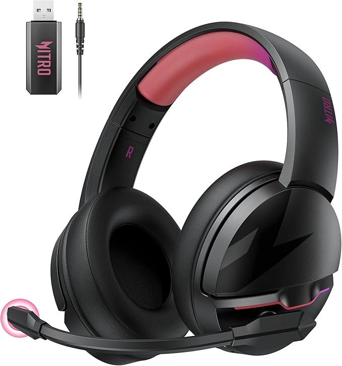 acer Wireless Gaming Headset, PS5 Headset with 2.4GHz for Ps5, Ps4, PC, Switch, Bluetooth 5.3 + 100Hrs Gaming Headphones with Noise Canceling Mic for Laptop, Mobile, Mac, 50mm Drivers (Blackpink)