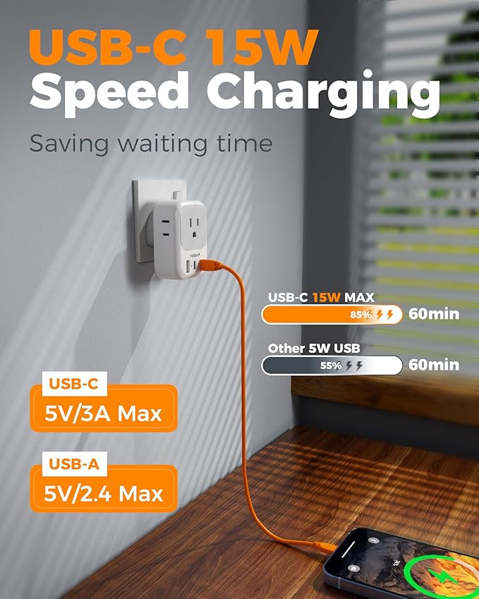 US to UK Plug Adapter 2 Pack, TESSAN Type G Adapter for Travel with 4 Outlets 3 USB (2 USB-C), Power Adaptor for US to UK Ireland London Scotland Kenya Dubai Singapore Hong Kong