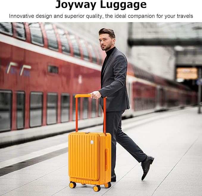 Joyway Hardshell Carry on Luggage with Front Pocket, Lightweight Hardside 20 Inch Suitcase with Spinner Wheels and TSA Lock (Orange, Carry on Luggage-20 Inch)