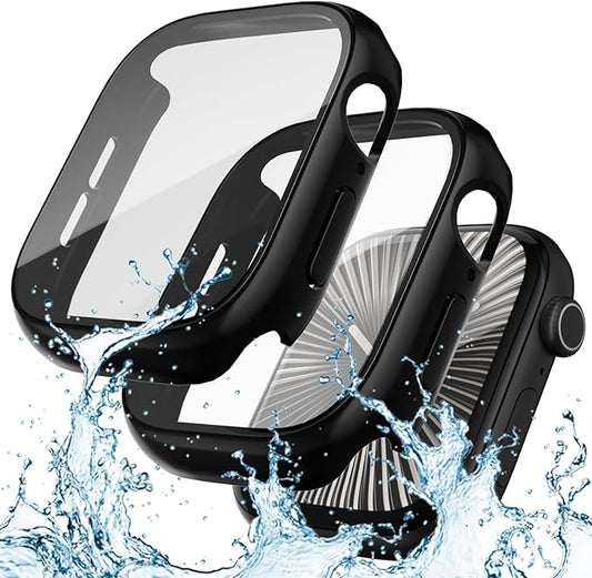 2 Pack Waterproof Case for Apple Watch Screen Protector Series 10 Series 11(2025) 42mm Built-in Tempered Glass [Overal Protective] 2 in 1 Ultra-Thin PC Bumper Cover Compatible iWatch