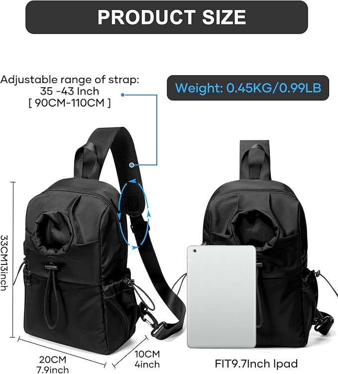 Black Sling Crossbody Bag for Men Women, Tactical Backpack Shoulder Daypack Mini Anti-Theft Cross Body Motorcycle Chest Bags, Small One Strap Fanny Back Pack for Casual Travel Hiking Sport Gym