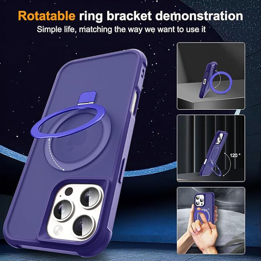 Compatible with iPhone 16 Pro Case with Invisible Magnetic O-Ring Stand Military-Grade Translucent Case for iPhone 16 Pro 6.3" [Compatible with Mag-Safe][Great Grip Feeling], Navy