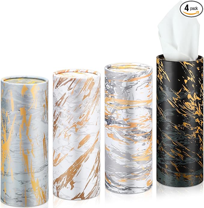 Thenshop 4 Pack 7.1x2.7" Car Tissues Cylinder with 7.1x5.9" Napkin 3 Ply Facial Tissues Bulk Round Boxes Paper Tubes Decorative Container for Car Cup Holder Home Travel Everyday Refill