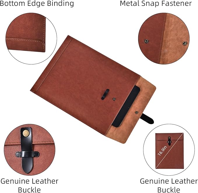 Blue PU Leather File Folder, Snap Closure Document Organizer, A4 Envelopes File Folder