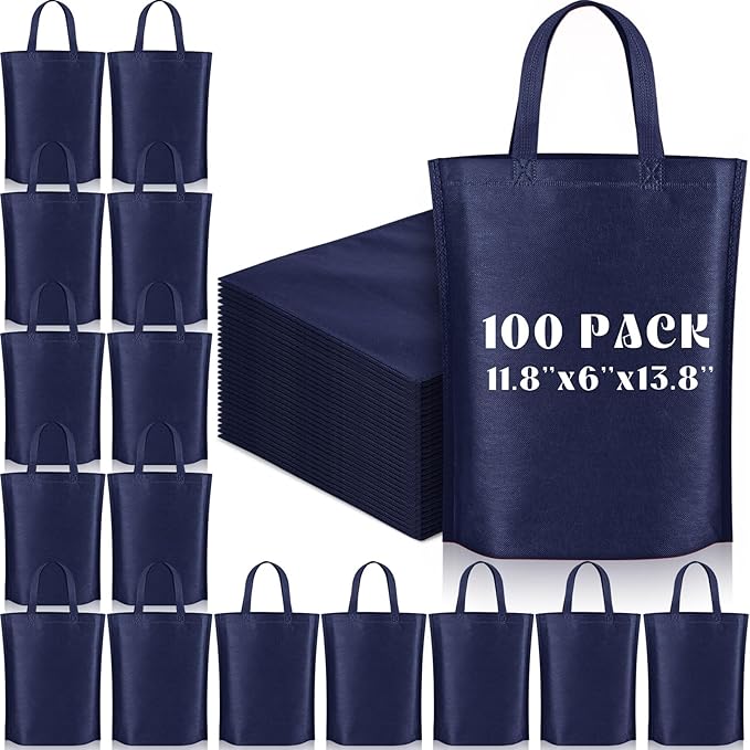 Windyun Reusable Grocery Bags Large Non Woven Shopping Bags with Handle Foldable Portable Tote Carryall Bulk 11.8x6x13.8 Inch