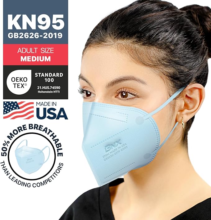 BNX KN95 Face Masks Made in USA (Adult Large, Adult Medium, Kids Small) (Earloop) (Model: E95/E95M/E95S)
