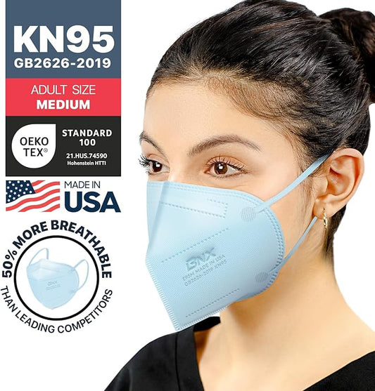 BNX KN95 Face Masks Made in USA (Adult Large, Adult Medium, Kids Small) (Earloop) (Model: E95/E95M/E95S)