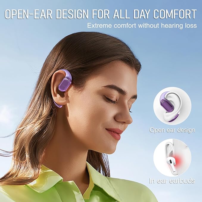 TUINYO True Wireless Ear Hooks, IPX5 Waterproof, Stable One-Step Bluetooth Connection with Long Transmission, 40hrs Longed Standby Time with 10hrs Playtime for Each, Compatible to Different Devices