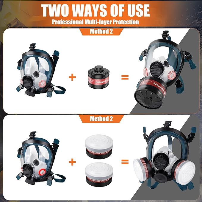 Full face Respirator Mask - Gas Masks Survival Nuclear and Chemical with Activated Carbon Filter for Chemical Dust
