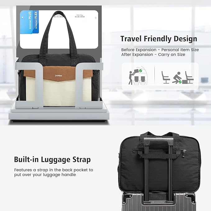 G4Free Expandable Duffle Bag for Travel Weekender Overnight Carry On Tote Duffel Bags for Men Women (Black&Brown)