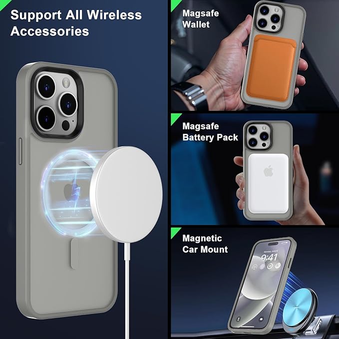 MOCCA Strong Magnetic for iPhone 14 Pro Max Case [Compatible with Magsafe] [10FT Military Grade Protective] Translucent Matte Slim Shockproof Case for iPhone 14 Pro Max 6.7"- Titanium Gray