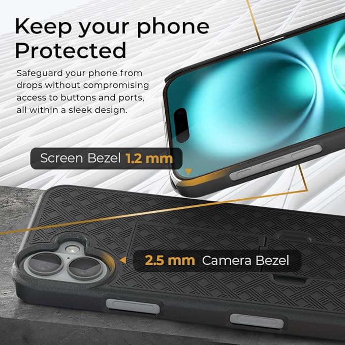 MOTIVE for iPhone 16 Holster Case, Belt Clip Case for Apple iPhone 16, Shell Holster Combo 16, Slim Rugged Drop Shockproof Protective Cover with Kickstand (6.1") | Ranger Series