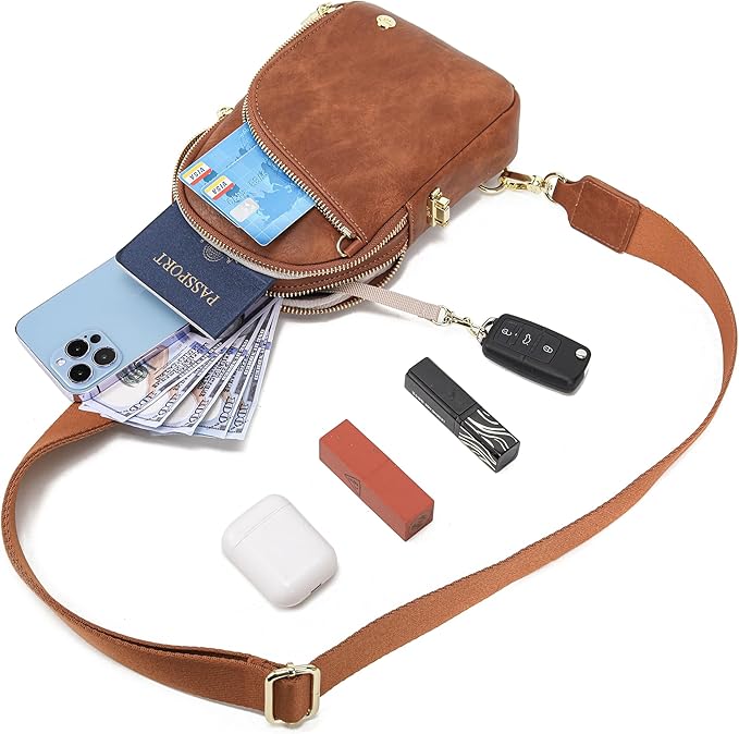 INICAT RFID Blocking Sling Bag Leather Crossbody Bags for Women Fanny Pack Cross Body for Woman Chest Bag for Travel 1.9L
