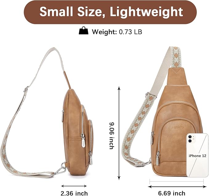 BOSTANTEN Sling Bag for Women Leather Crossbody Bag Vintage Cross Body Purse for Travel with Guitar Strap, Bohemian Style