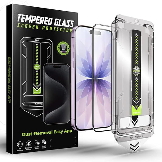 2 Pack Screen Protector for iPhone 17, iPhone 16 Pro 6.3-inch, 9H Tempered Glass, High Definition Clear, Full Coverage, Anti-Fingerprint, Auto Dust-Elimination, No Bubble, Easy Installation