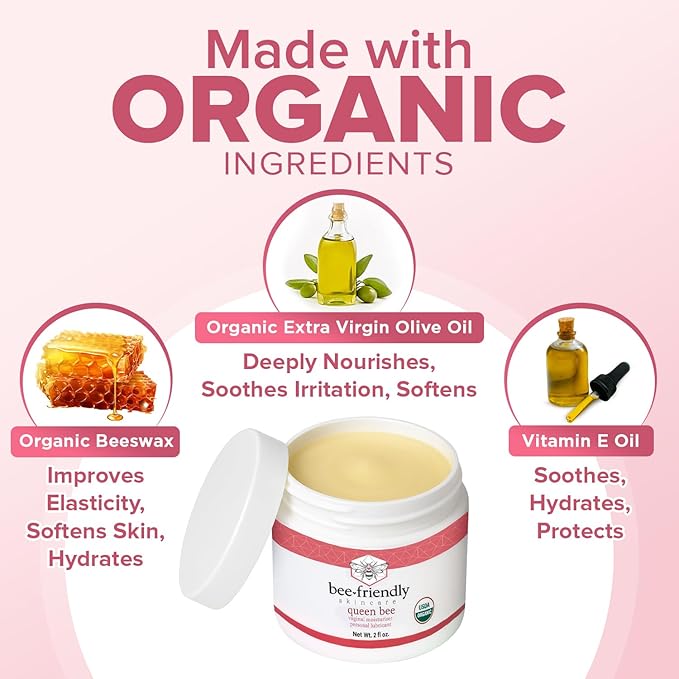 BeeFriendly Organic Vaginal Moisturizer, USDA Certified, Natural Vulva Cream For Dryness, Itching, Irritation, Redness, Chafing Of Vagina Due To Menopause & Thinning 2 oz
