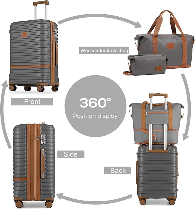 Joyway Luggage Set 3 Piece Suitcase Sets with Spinner Wheel,Hardside Expandable Travel Laggage with TSA Lock (13/20/24/28 Grey brown