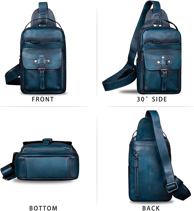 IVTG Genuine Leather Sling Bag Chest Shoulder Fanny Bag Hiking Backpack Vintage Handmade Crossbody Daypack