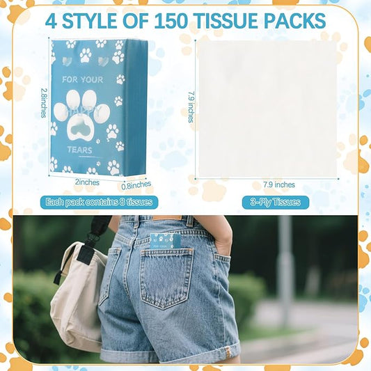 150 Pack Pocket Travel Tissues 3-Ply Mini Facial Tissue Bulk with Cute Dog Paw Design, 1200 Sheets Small Individual Packs Portable for Travel, School, Wedding, Birthday, Party Favors