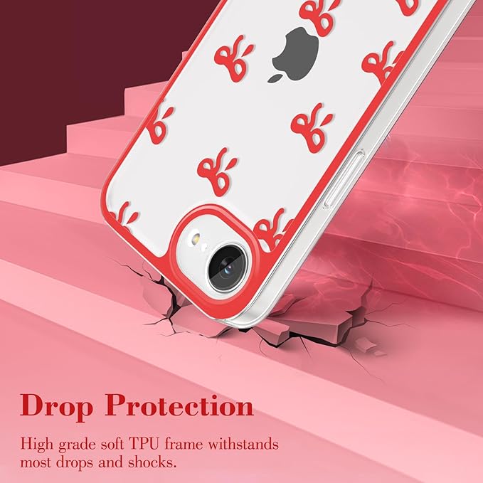 EYZUTAK Case for iPhone 16e, Clear Cute Ribbon Bowknot Pattern Aesthetic Transparent Phone Case Raised Camera Protection Stylish Slim Soft Durable TPU Protective Cover for Women Girls - Red