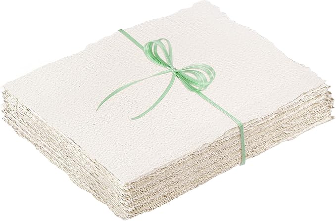 50 Sheets Deckled Edge Paper 2 x 3.5 inch, 160 GSM Handmade Paper Rough/Textured Watercolor Paper for Wedding Invitations, Cards, Crafts