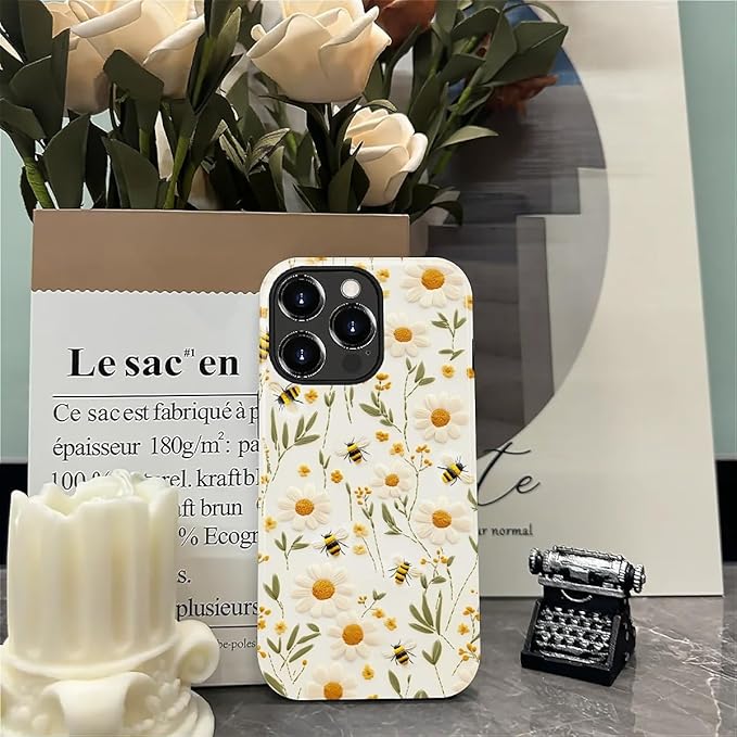 Case for iPhone 14 Pro Case,Bees Sunflowers Design - Hybrid Dual Protection Silicone + Hard PC Shockproof Full Body Cover Slim Anti-Scratch Protective Case for Men Women