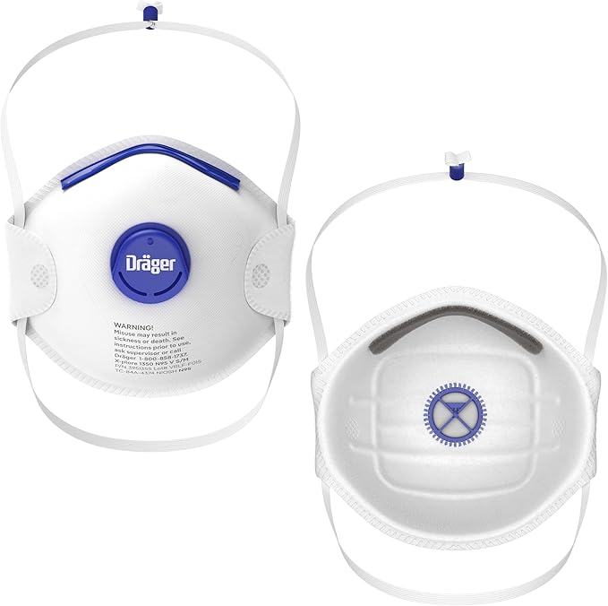 Dräger X-plore 1350 V Particulate Respirator with Exhalation Valve, 10 Pack, NIOSH-Certified Dust Mask