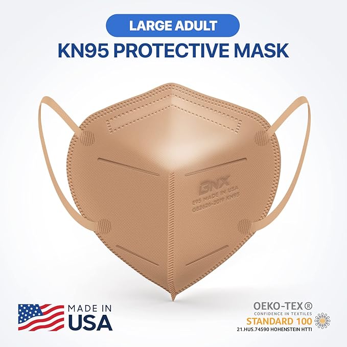 BNX KN95 Face Masks Made in USA (Adult Large, Adult Medium, Kids Small) (Earloop) (Model: E95/E95M/E95S)