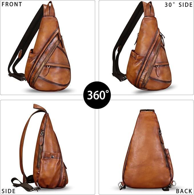 Genuine Leather Sling Bag for Men and Women Leather Sling Backpack Purses Chest Bag Crossbody Shoulder Fanny Bag