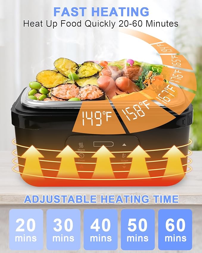 Cordless Electric Lunch Box for Adults,16000mAh Self-Heating Food Warmer with 1L/4.2 Cups Leak-Proof Container,Rechargeable Portable Heated Lunch Box for Office,Travel, Car, Picnic&Outdoor