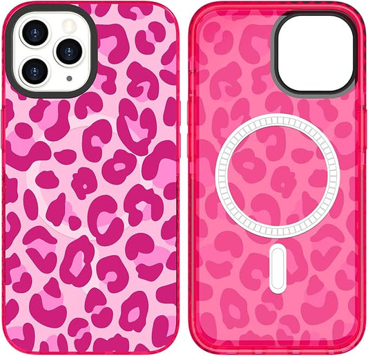 SAKUULO Magnetic for iPhone 11 Pro Max Case Hot Pink Leopard Print Pattern [Compatible with MagSafe] Wireless Charge Strengthen Protection Cover, Hot Pink Leopard (6.5")