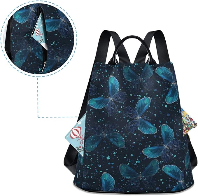ALAZA Blue Butterflies Backpack Purse for Women Anti Theft Fashion Back Pack Shoulder Bag