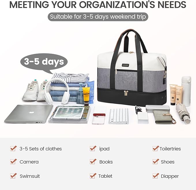 LOVEVOOK Weekender Bag, Large Travel Duffel Bag for Women with 2 Packing Cubes, Carry on Overnight Bag with Shoe Compartment, Mom Hospital Bags for Labor and Delivery